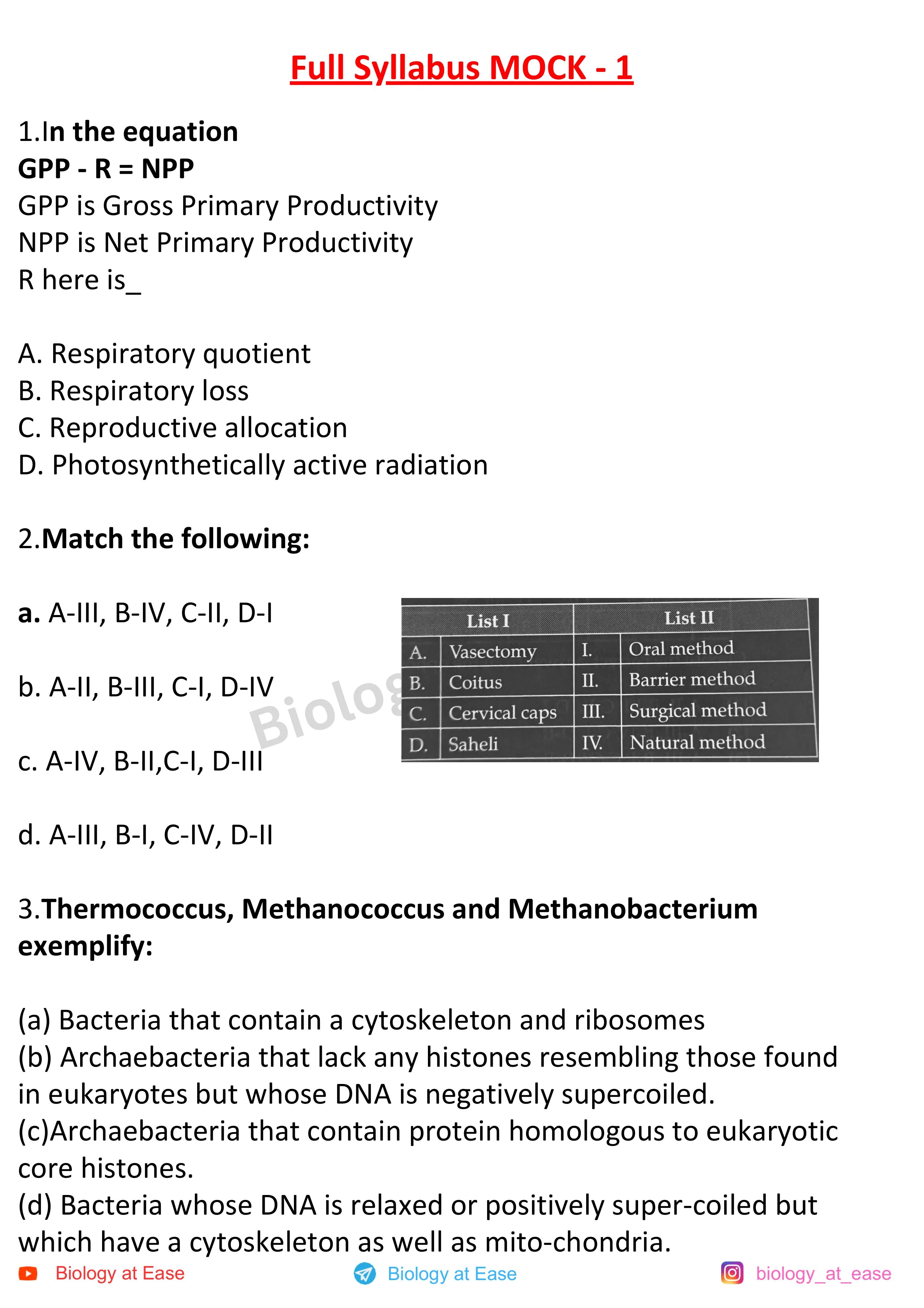 NEET Biology Full Mock 1 question sheet image 1