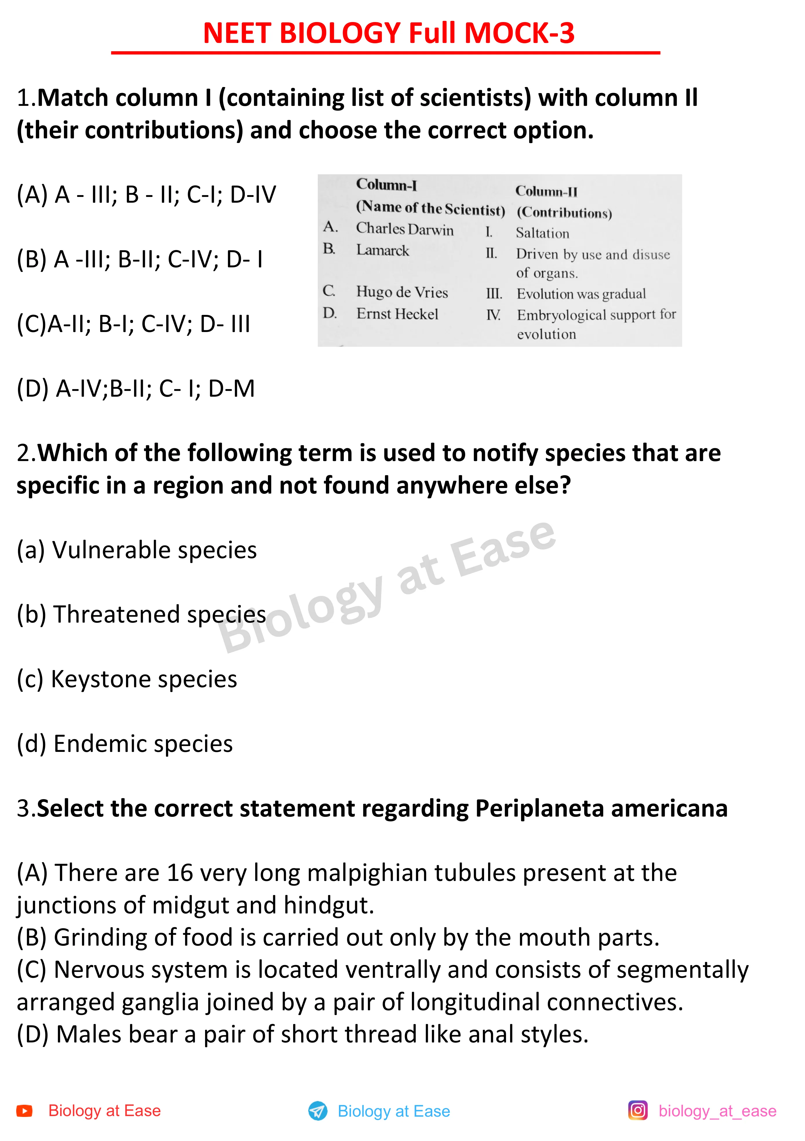 NEET Biology Full Mock 3 question sheet image 1