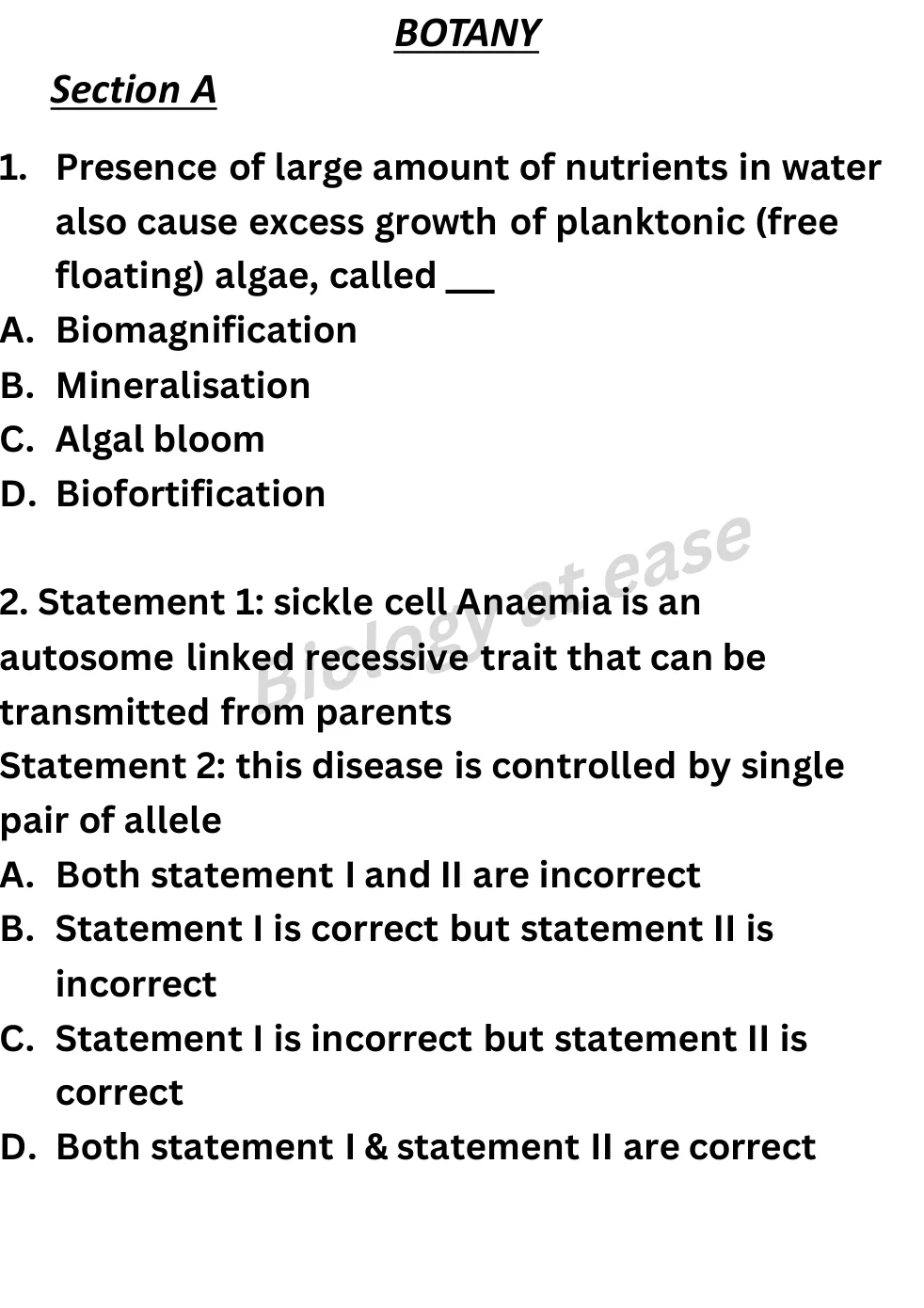 NEET Biology Full Mock 5 question sheet image 1