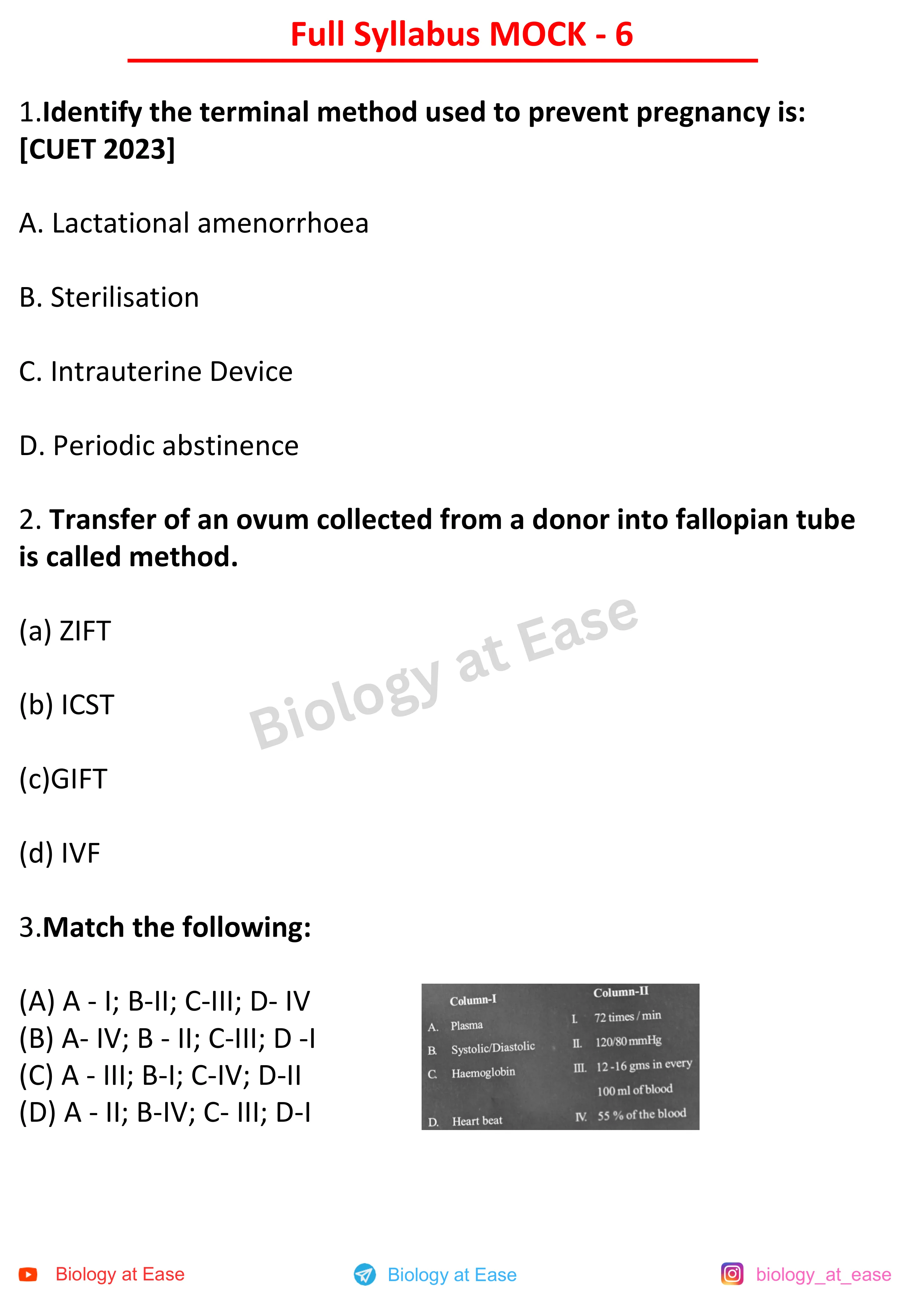 NEET Biology Full Syllabus Mock question sheet image 1